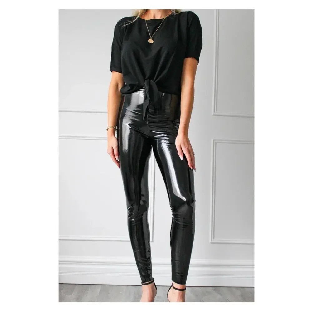 Commando Black Faux Patent Leather Leggings Sz.XL NWT